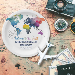 Plato De Papel Adventure Awath World Map Travel Baby Shower