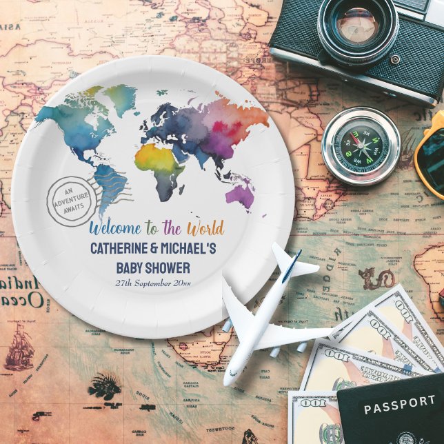 Plato De Papel Adventure Awath World Map Travel Baby Shower (Subido por el creador)