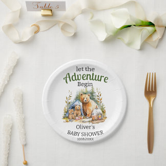Plato De Papel Adventure Begin Woodland Baby Shower