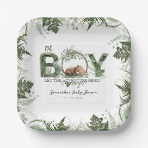 Plato De Papel Adventure Begin Woodland Bear Baby Boy Shower