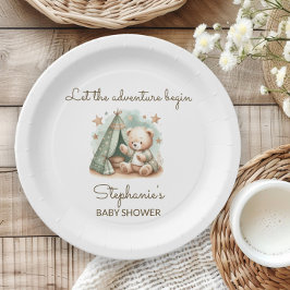 Plato De Papel Adventure está llamando a Teddy Bear Baby Shower
