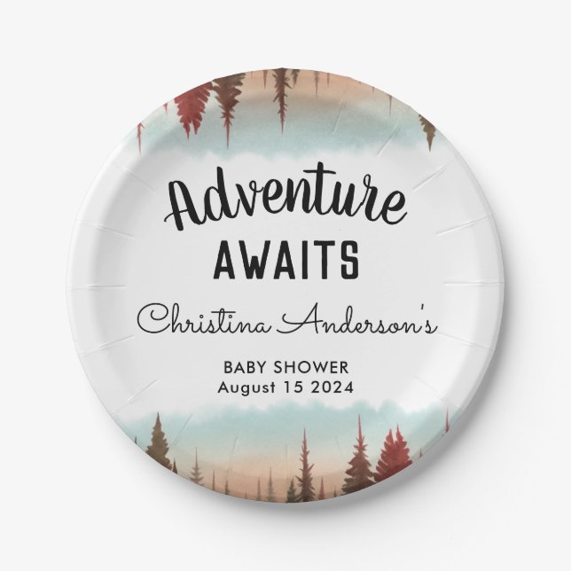 Plato De Papel Adventure Rustic Forest Baby Shower (Anverso)