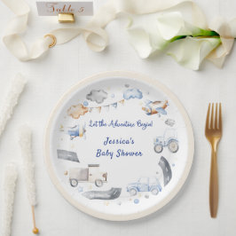 Plato De Papel Adventure Transportation Boy Baby Shower