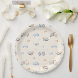Plato De Papel Adventure Transportation Boy Baby Shower