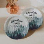 Plato De Papel Adventure Watercolor Rustic Forest Baby Shower<br><div class="desc">selva rústica pintada con acuarela "adventure awaits" chapas de papel de ducha para bebé. ¡Personalizable!</div>