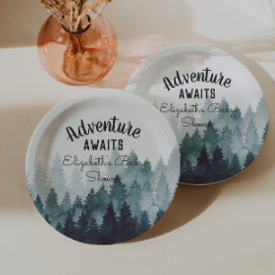 Plato De Papel Adventure Watercolor Rustic Forest Baby Shower
