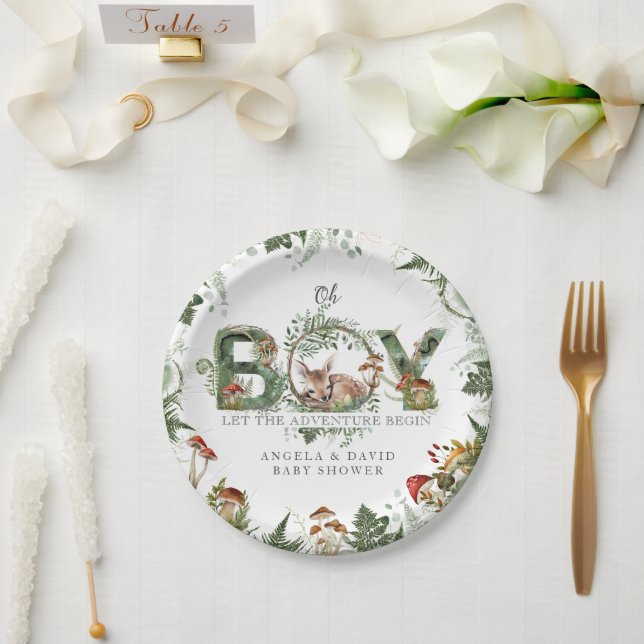 Plato De Papel Adventure Woodland Mushroom Fern Baby Boy Shower (Boda)