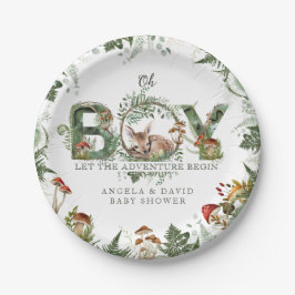 Plato De Papel Adventure Woodland Mushroom Fern Baby Boy Shower