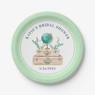 Plato De Papel Adventure World Travel Bridal Shower Mint Green