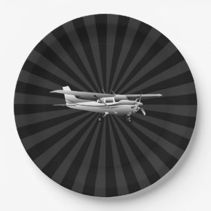 Plato De Papel Aeronaves Cessna Silhouette Flying Black Sunburst