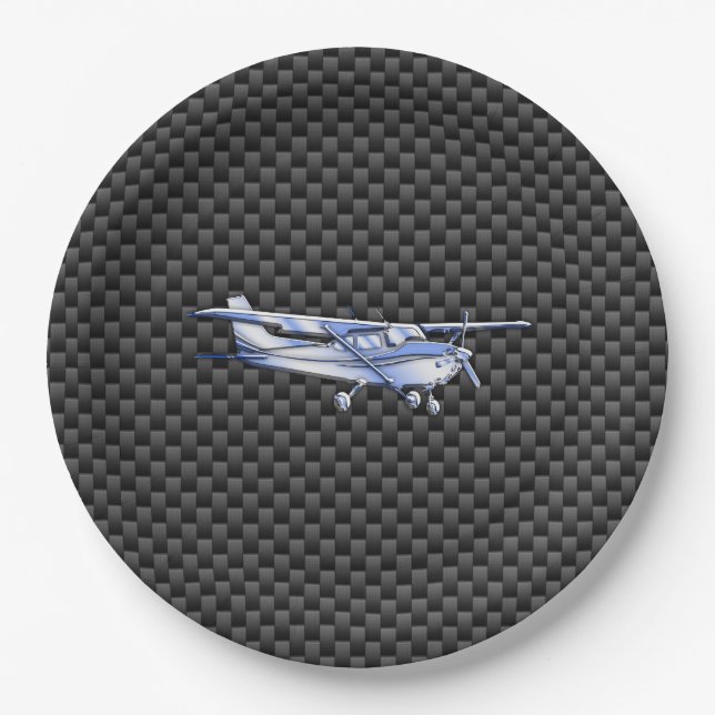 Plato De Papel Aeronaves cromadas como Cessna Black Carbon Fibra (Anverso)