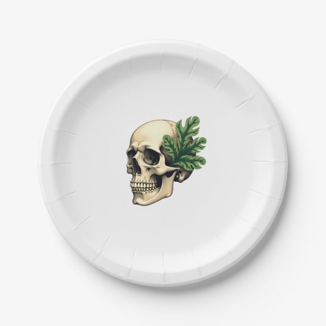 Plato De Papel Aesthetic Goth Grunge Skull Tropical Monstera Leaf (Anverso)