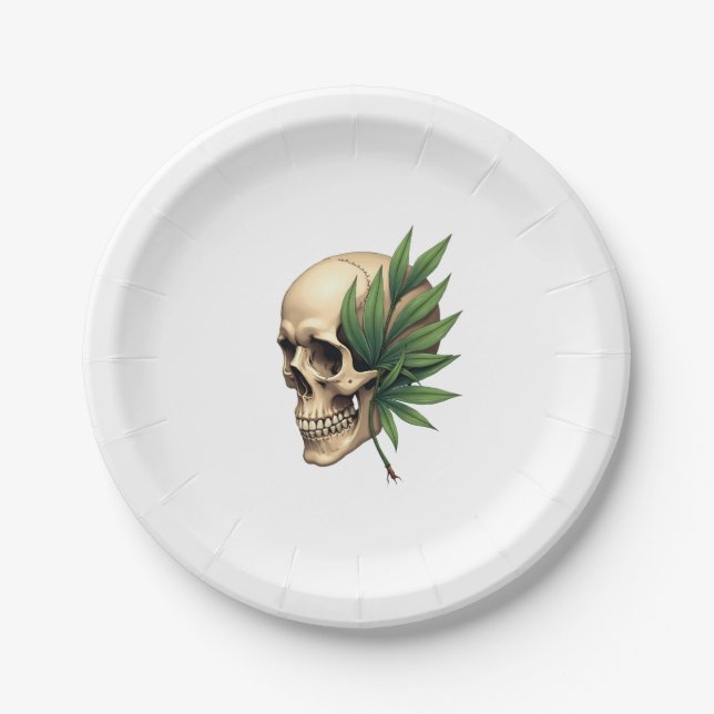 Plato De Papel Aesthetic Goth Grunge Skull Tropical Monstera Leaf (Anverso)