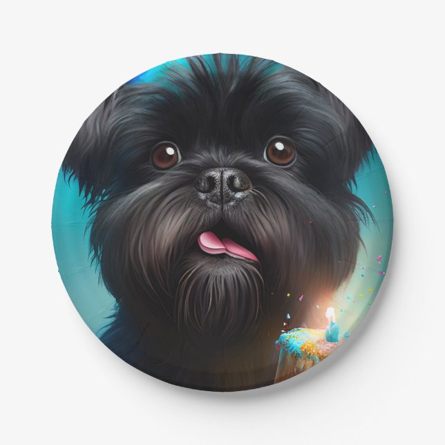 Plato De Papel Affenpinscher celebrando la tarta de los globos de (Anverso)