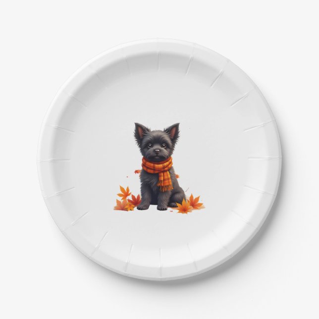 Plato De Papel Affenpinscher Con Corazón De Hojas De Otoño (Anverso)