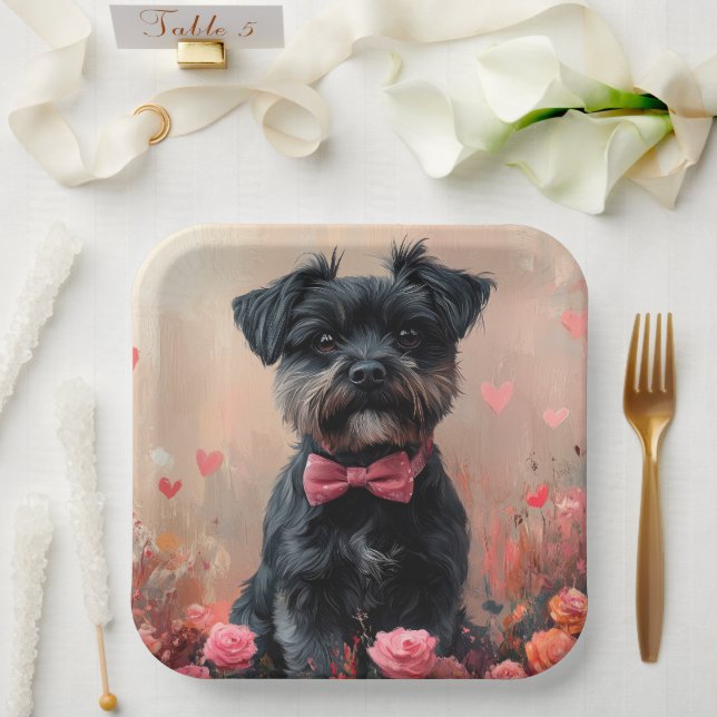 Plato De Papel Affenpinscher con Rosas - Día de San Valentín (Boda)