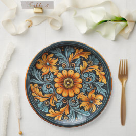 Plato De Papel Afiche de arte folclórico inspirado en amarillo, r