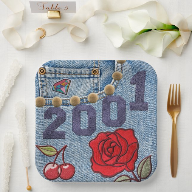 Plato De Papel Afiche de época 2001 Cumpleaños o Reunión (Boda)