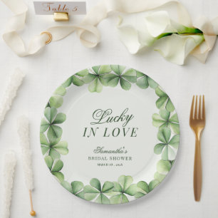 Plato De Papel Afortunada en el Amor Bridal Shower Verde Trébol d