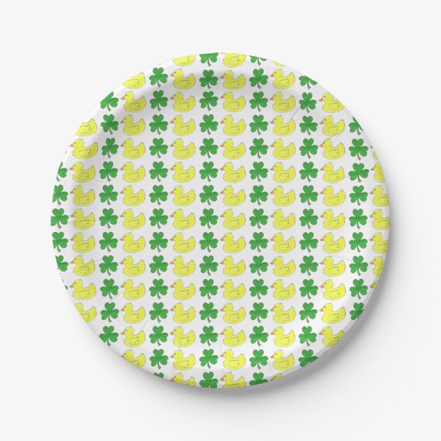 Plato De Papel Afortunado Duck St. Patrick's Day Shamrock Clover (Anverso)
