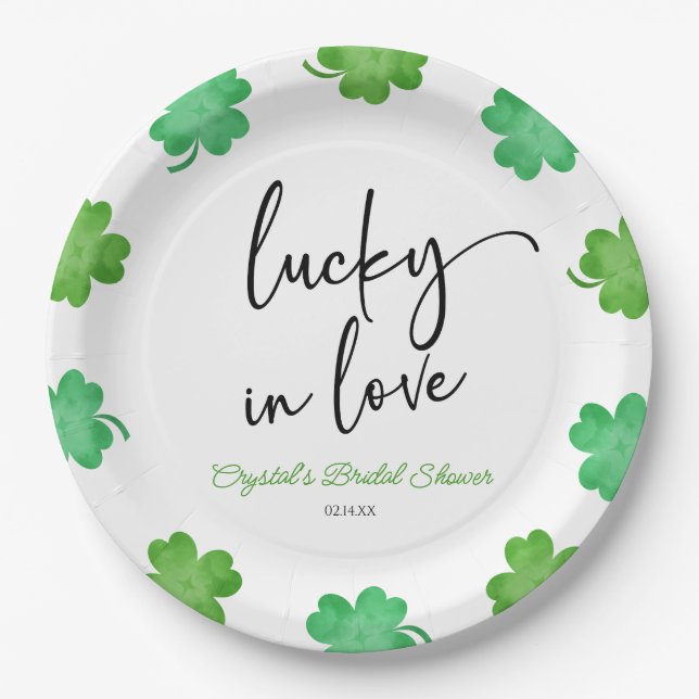 Plato De Papel Afortunado En Amor Green Shamrock Clovers British  (Anverso)