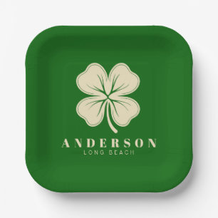 Plato De Papel Afortunado irlandés con cuatro hojas de trébol con