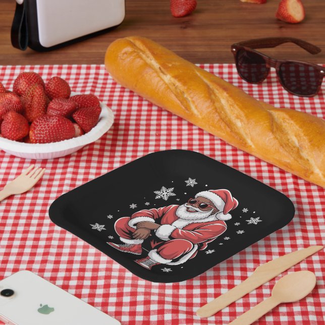 Plato De Papel African American Christmas Pajama Xmas Afro Santa  (Picnic)