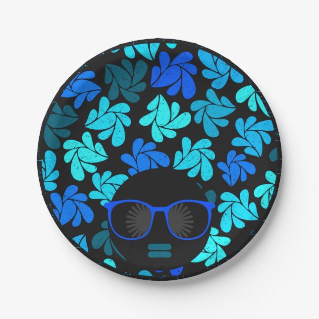 Plato De Papel Afro Diva Azul  (Anverso)