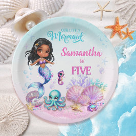 Plato De Papel Afro mermaid Birthday Party - Under the Sea Splish