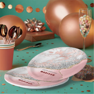 Plato De Papel Agante de mármol rosa