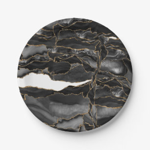 Plato De Papel Agante Purpurina negro y oro
