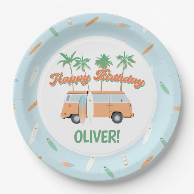 Plato De Papel Agarra una ola de surf a cualquier edad feliz cump (Anverso)