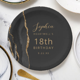 Plato De Papel Ágata Negra Cumpleaños Oscuro 18 Cumplaños