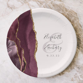 Plato De Papel Agate Geode Script Burgundy Gold Rubor