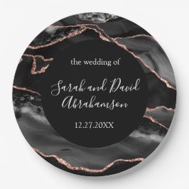 Plato De Papel Agato de Purpurina Oro Rosa y negro formal boda