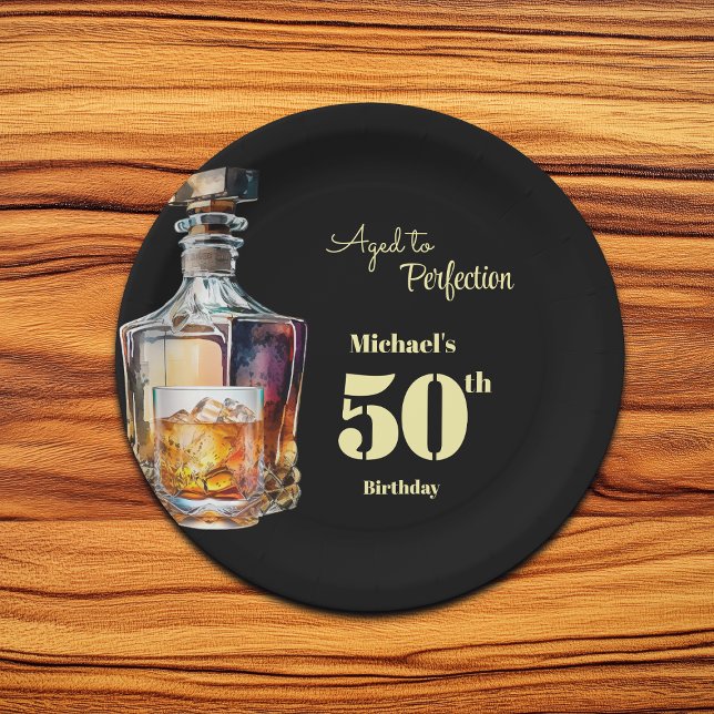 Plato De Papel Aged to Perfection Men's 50th Whiskey Birthday  (Subido por el creador)