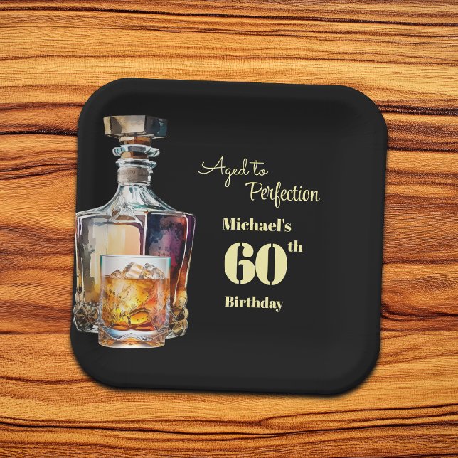 Plato De Papel Aged to Perfection Men's 60th Whiskey Birthday  (Subido por el creador)