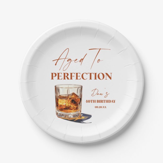 Plato De Papel Aged To Perfection Whisky Glass Birthday Party (Anverso)