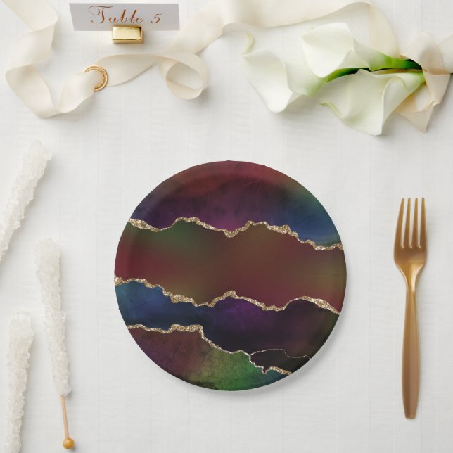Plato De Papel Agitación oscura intensa | Moody Rainbow Jewel Ton (Boda)