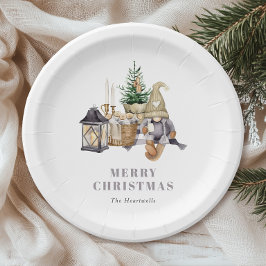 Plato De Papel Agnome Rústico de Acuarela Navideño