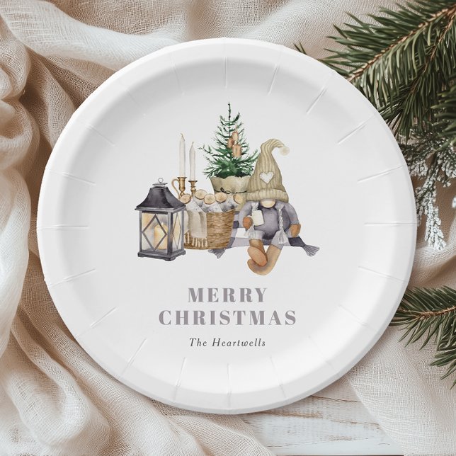 Plato De Papel Agnome Rústico de Acuarela Navideño (Subido por el creador)