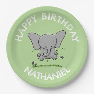 Plato De Papel Agradable bebé elefante personalizado cumpleaños