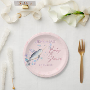 Plato De Papel Agradable bebé oceánico Narwhal conchas Baby Showe