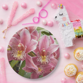 Plato De Papel Agradable Cimbidio Rosa Orquídeo Floral