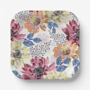 Plato De Papel Agradable crisantemo naranja rosa Vintage