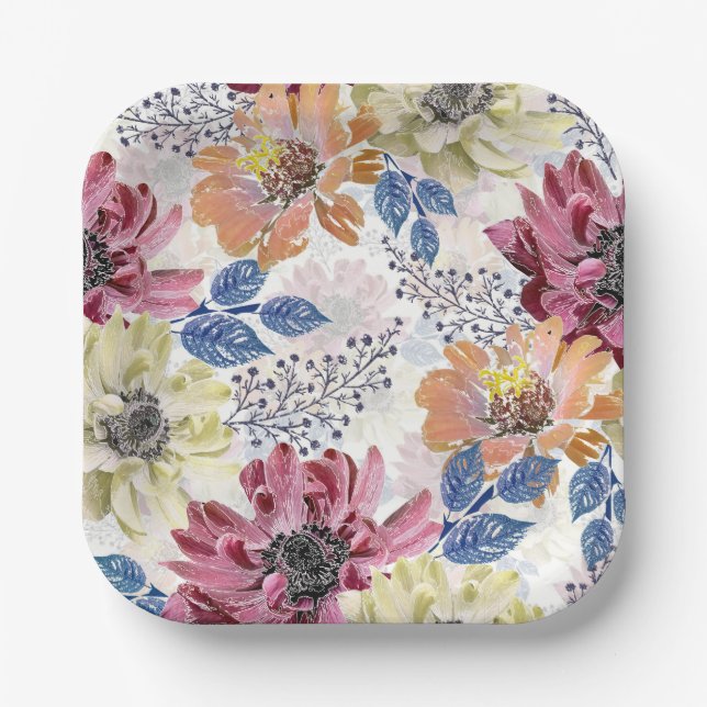 Plato De Papel Agradable crisantemo naranja rosa Vintage (Anverso)