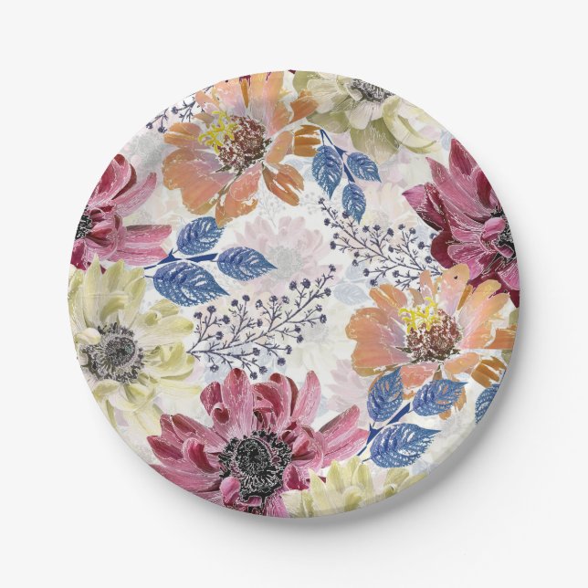 Plato De Papel Agradable crisantemo naranja rosa Vintage (Anverso)