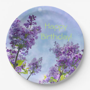 Plato De Papel Agradable cumpleaños feliz de Lilacs