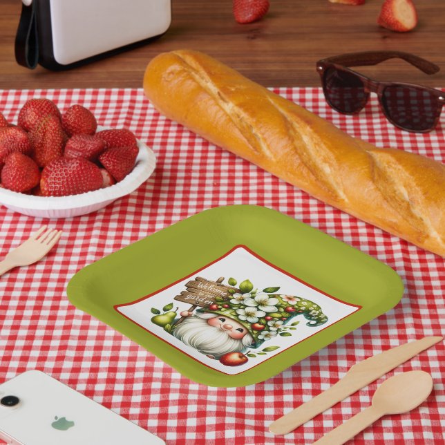 Plato De Papel Agradable jardín fiesta gnome (Picnic)