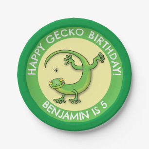 Plato De Papel Agradable personalizado de gecko verde personaliza